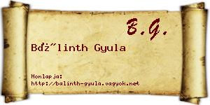 Bálinth Gyula névjegykártya
